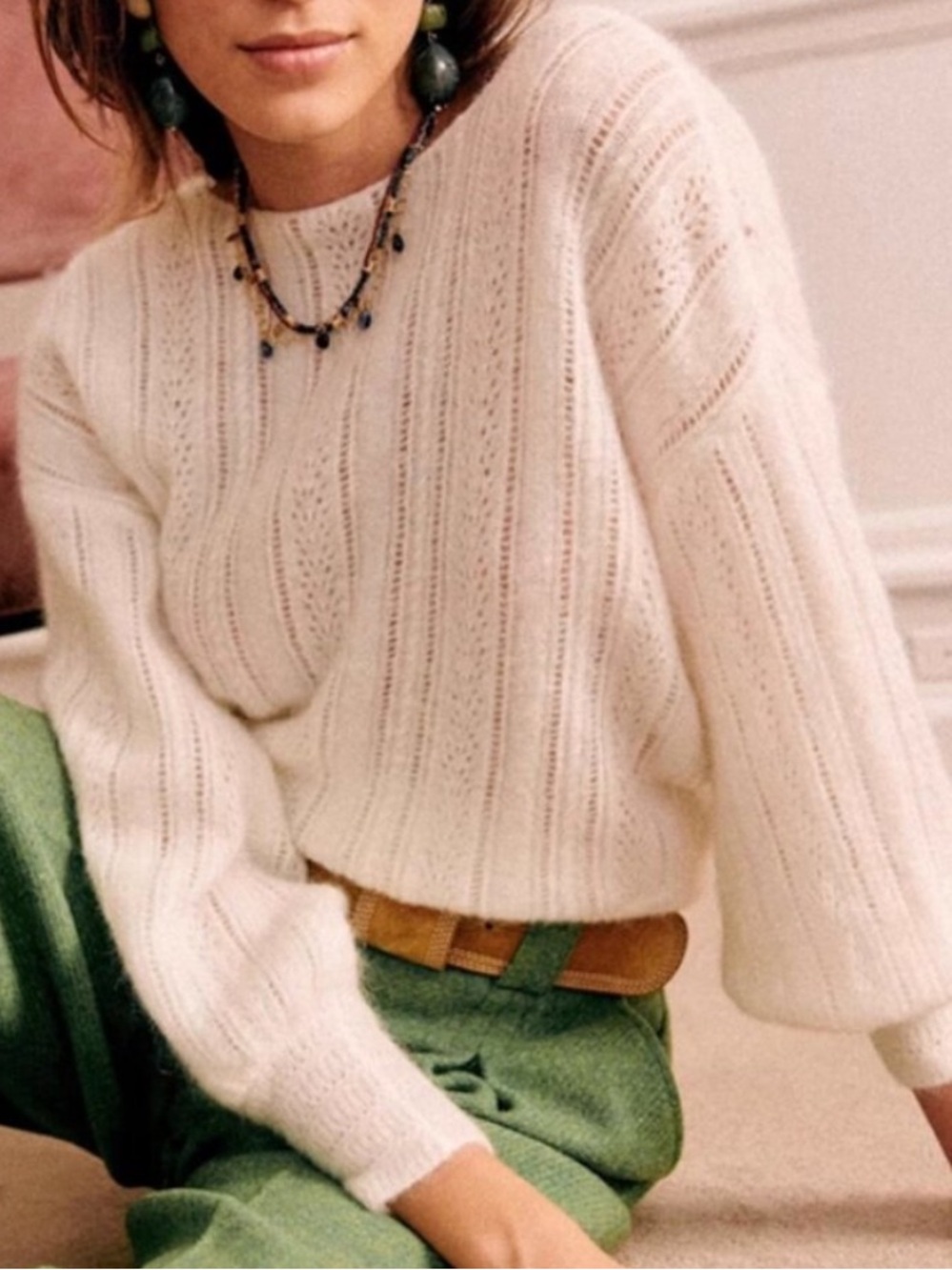 Sezane Cristina  Surplice Reversible Jumper Sweater Ecru Kid Mohair Wool XS - Picture 6 of 11